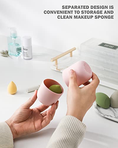 CORNERIA Makeup Sponge Holder - Beauty Sponge Blender Travel Case, Silcone Washable Reusable Makeup Sponge Carrying Case, Blender Holder Beauty Makeup Sponge Protective Carrying Case (Pink)