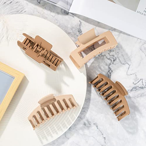 Wekin Large Hair Claw Clips, 8 Pack 4.3" Hair Clips for Women & Girls, Strong Hold Matte Claw Hair Clips for Women Thick Hair & Thin Hair, 90's Vintage Jaw Clips (Cream, Beige, Dark Brown, Black)…