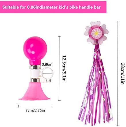Kids Bike Horn, Children Bicycle Bell with 2 Pack Bike Handle Streamers Bike Accessories for Girls or Boys (Pink)