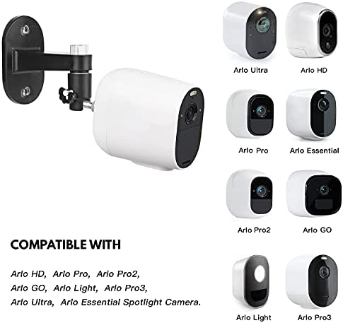 2Pack Security Wall Mount for Arlo Pro, Arlo Pro 2, Arlo Ultra, Arlo Pro 3, Arlo Go, Arlo Essential Spotlight Camera, Adjustable Indoor/Outdoor Mounting Bracket for Your Surveillance Camera (Black)