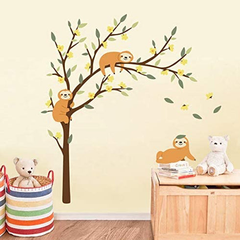 decalmile Large Tree and Sloths Wall Decals Kids Wall Stickers Baby Nursery Childrens Bedroom Wall Decor (Tree Size: 46 Inches)