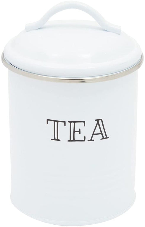 Farmhouse Canister Set, White Metal Kitchen Containers with Lids (4 x 6.3 In, 4 Pack)