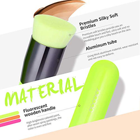 Foundation Brush Docolor Flat Top Kabuki Foundation Professional Synthetic Makeup Brush Perfect for Blending Liquid Cream or Powder Cosmetics Full Coverage Face & Body Brush Premium Makeup Tools, Neon Green