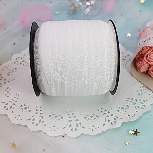 JESEP 40 Yards 5/8'' 1.5CM Fold Over Elastic (FOE) Stretch Fold Over Elastic Ribbons for Headbands Baby Head Bow #01 (White)