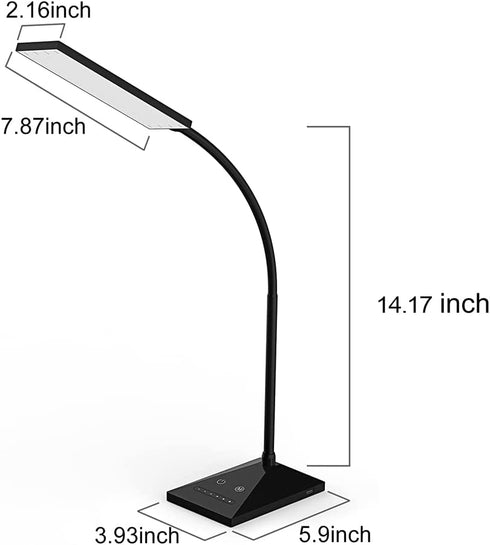 LED Desk Lamp, RAOYI 12W Dimmable Table Lamp Eye-Caring Reading Light with USB Charging Port, Touch Control, 5 Lighting Modes and 7-Level Brightness for Home Office Bedrooms (Black)
