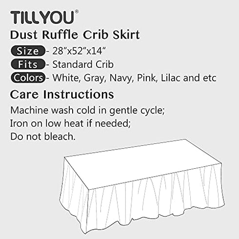 TILLYOU Crib Bed Skirt Dust Ruffle, 100% Natural Cotton, Nursery Crib Bedding Accessory Toddler Bedskirt for Baby Boys Girls, 14" Drop, Pale Gray