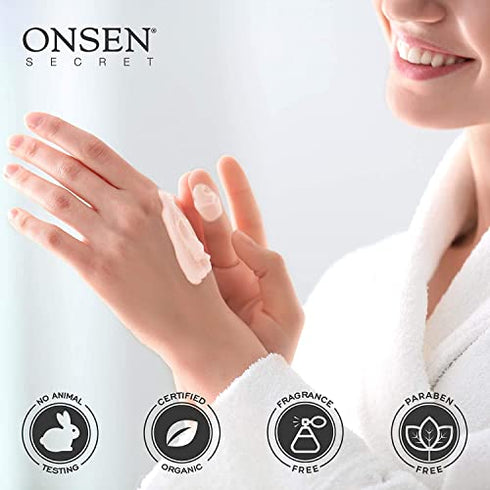 Onsen Japanese Anti Aging Hand Cream - Firming Hand Lotion Features Pagoda Flower Enzyme, Wasabi Extract Infusion, Hyaluronic Acid, and Shea Butter, for Clarified and Moisture Rich Skin (4.5 Oz)