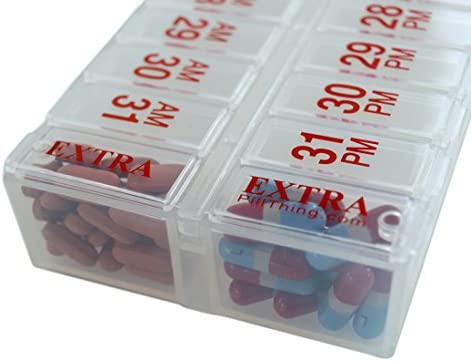 Twice-a-Day Monthly Large Pill Organizer Set - AM /PM Medication Organizer for The Entire Month Pill Box Set Contains 2 Organizers for 1 Month. *New Stay-Tight LIDS. BPA Free