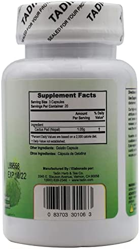 Tadin Cactus Capsules Herbal Supplement Helps Eliminate Toxins, Excellent Fiber Source, 60 Count (Pack of 2)