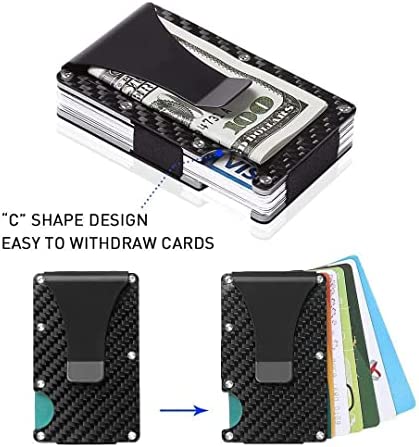 Carbon Fiber Wallet, RFID Blocking Front Packet, Metal Business Credit Card Holder, Slim Minimalist Money Clip for Men and Women (Black)