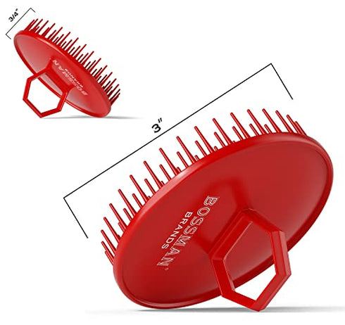 Bossman Scalp Massager and Shampoo Shower Brush - Head Scrubber - Beard Exfoliator - Hair and Beard Dandruff Control (Red)