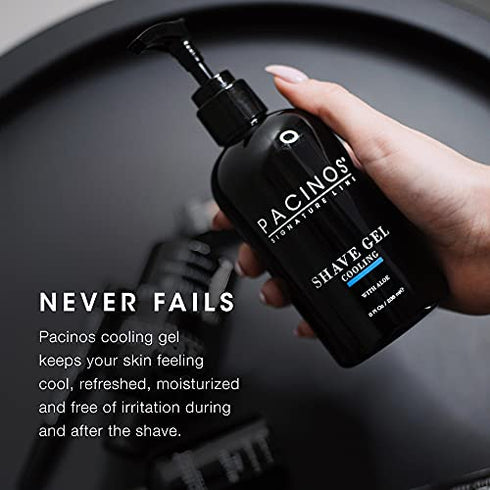 Pacinos Shave Gel - Clear Cooling Gel with Aloe Vera, Prevents Skin Irritation & Moisturizes, All Hair Types, 8 fl. oz.