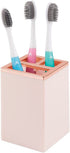 mDesign Square Plastic Bathroom Vanity Countertop Accessory Set - Includes Soap Dispenser Pump, Divided Toothbrush Holder, Tumbler Rinsing Cup, Soap Dish - 4 Pieces - Light Pink/Rose Gold