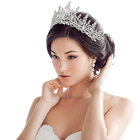 TOBATOBA Silver Wedding Tiara for Women Crystal Tiaras and Crowns for Women Wedding Tiaras for Bride Royal Queen Crown Headband Princess Quinceanera Headpieces for Birthday Prom Pageant Party
