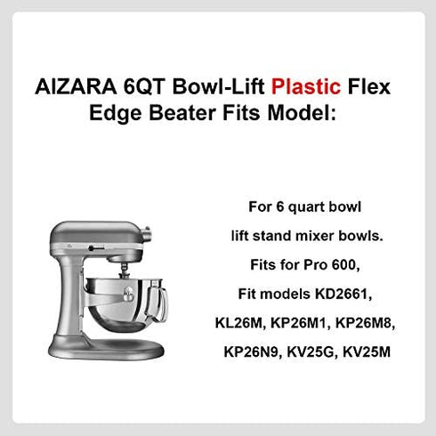 Flex Edge Beater for KitchenAid Bowl-Lift Stand Mixer Attachment 6 Quart - Coated Flat Beater Blade with Silicone Edges - Useful Mixer Accessory(Grey)