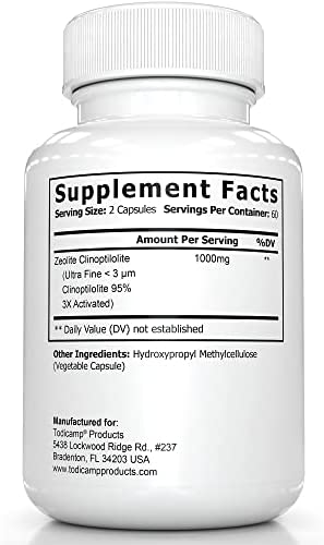 TODICAMP Zeolite Detox - Zeolite Capsules Sorbolit Ultra FINE 1-2 µm - Zeolite Clinoptilolite Powder 95% - 3X Activated - 120 Capsules - Zeolite Powder Supplement - 2 Months Supply
