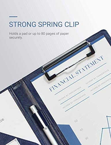 Small Padfolio Clipboard A5 Folder for Writing Pad Refillable 5 x 8 Note pad, Mymazn Faux Leather Clipboard Folder Junior Size Portfolio 5x8 Folio Clip Board (Blue)
