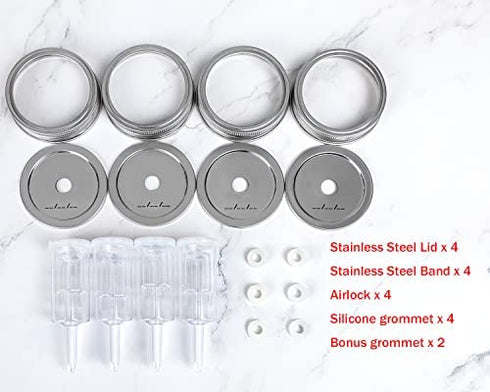 Jillmo Fermentation Kit, Stainless Steel Fermenting Kit for Wide Mouth Mason Jars (Jars Not Included)