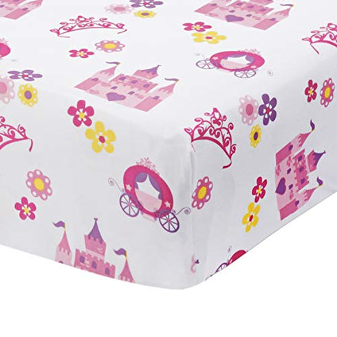 Baby Girl Fitted Crib Sheet Princess Storyland, 100% Soft Breathable Microfiber Baby Sheet, Fits Standard Size Crib Mattress 28in x 52in, Nursery Sheet
