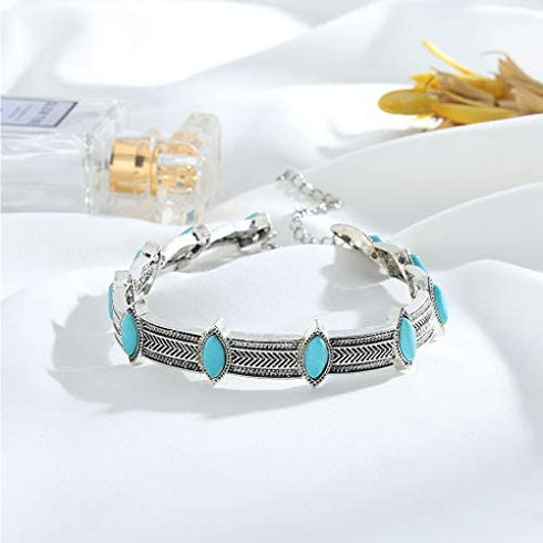 Olbye Turquoise Necklace Silver Short Necklace Choker Personalize Boho Necklace Jewelry for Women and Girls