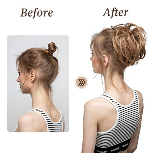 CJL HAIR Messy Bun Hair Piece Straight Fake Bun Short Ponytail Extension Instant Updo Donut Chignons Elastic Hairpiece for Women