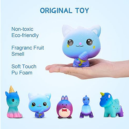 Jumbo Squishy Toys for Kids 5 Pack - Squishes Slow Rising Animal Gift Set Include Cat, Unicorn, Dinosaur, Rabbit & Elf, Creamy Scented Kawaii Soft Rebound Stress Reliever Sensory Toys Gift for Kids
