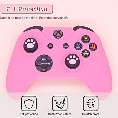 BRHE Cute Skin Cover for Xbox-One / Series X/S Controller Anti-Slip Silicone Grip Protective Case Accessories Set Wireless/Wired Gamepad Joystick with 2 Cat Paw Thumb Grips Caps (Deep Pink)