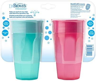 Dr. Brown's Cheers 360 Spoutless Training Cup, 9m+, 10 Ounce, Pink/Turquoise, 2 Count