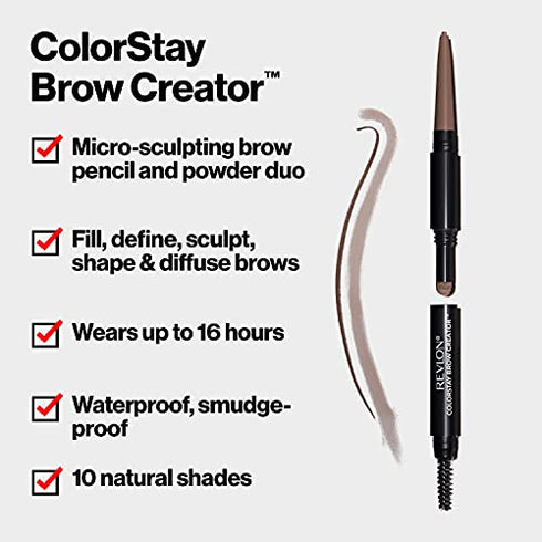 Eyebrow Pencil & Powder by Revlon, ColorStay Brow Creator 2-in-1 Eye Makeup with Spoolie, Longwearing with Precision Tip, 600 Blonde, 0.23 Oz