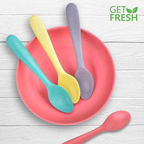 GET FRESH Bamboo Kids Spoons Set – 4-pack Colorful Bamboo Kids Cutlery for Everyday Use – Reusable Bamboo Fiber Kids Spoons for Daily Mealtime – Large Bamboo Utensils for Toddlers and School Children