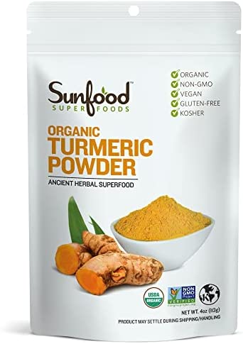 Sunfood Superfoods Organic Turmeric Root Powder - 100% Pure Medicinal Herb with Curcumin - 4 oz Bag