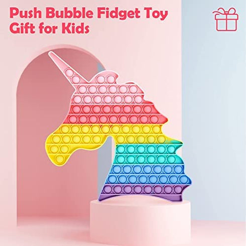 HiUnicorn Big Large Pop Unicorn Fidget Toy Easter Gifts for Girls Kids, Jumbo Mega Poppers Push Bubbles Pink Rainbow, Giant Classroon Party Game Educational Toy Keep Busy and Focus