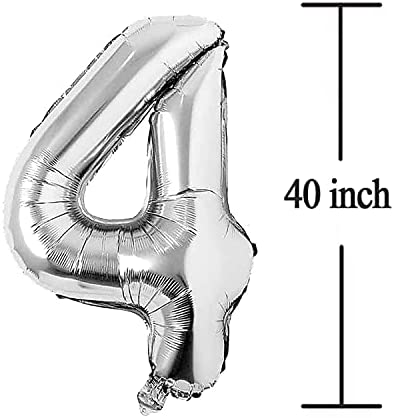 Silver 40 Number Balloons Big Giant Jumbo Large Number 40 Foil Mylar Balloons for Women Men 40th Birthday Party Supplies 40 Anniversary Events Decoration