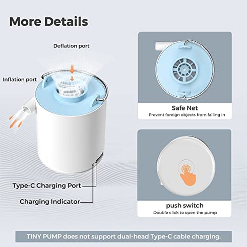 FLEXTAILGEAR Tiny Pump Portable Air Pump Ultra-Mini Air Pump with 1300mAh Battery USB Rechargeable to Inflate Deflate for Pool Floats Air Bed Air Mattress Swimming Ring Vacuum Storage Bags (Blue)