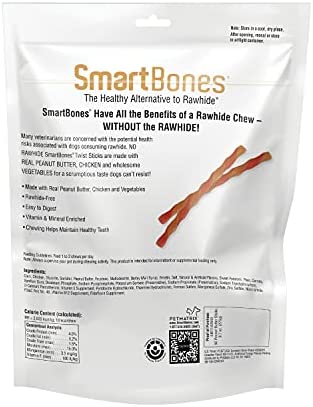 SmartBones Smart Twist Sticks With Peanut Butter 50 Count, Rawhide-Free Chews For Dogs, SBTT-02943, 50-count