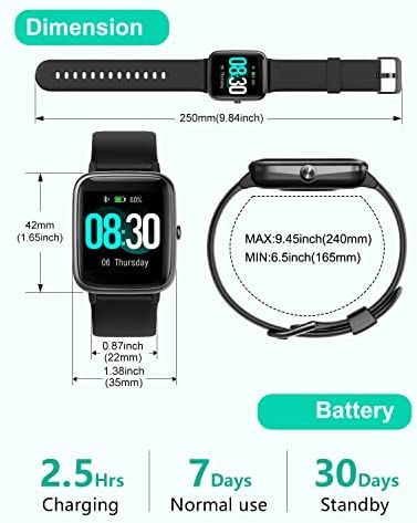 GRV Smart Watch for iOS and Android Phones, Watches for Men Women IP68 Waterproof Smartwatch Fitness Tracker Watch with Heart Rate/Sleep Monitor Steps Calories Counter (Black)