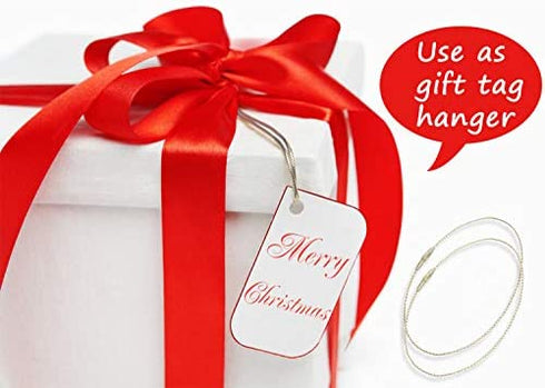 200pcs Christmas Ornaments String Hanger Silver Precut Ribbon Hook for Christmas Tree Ornament Decorations with Snap Fastener