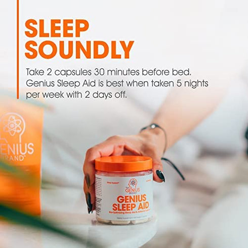 Genius Natural Sleep Aid Supplement, 40 Capsules - Smart Sleeping Pills & Adrenal Fatigue Supplement - Relaxation Enhancer and Mood Support with Melatonin, Inositol, L-Theanine & L-Glycine – Vegan