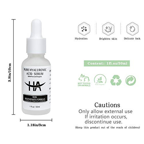 Hyaluronic Acid Face Serum - with Nicotinamide and Aloe Extract 100% Pure Organic Clinical Strength,Natural Anti Aging Anti Wrinkle - 1 fl oz