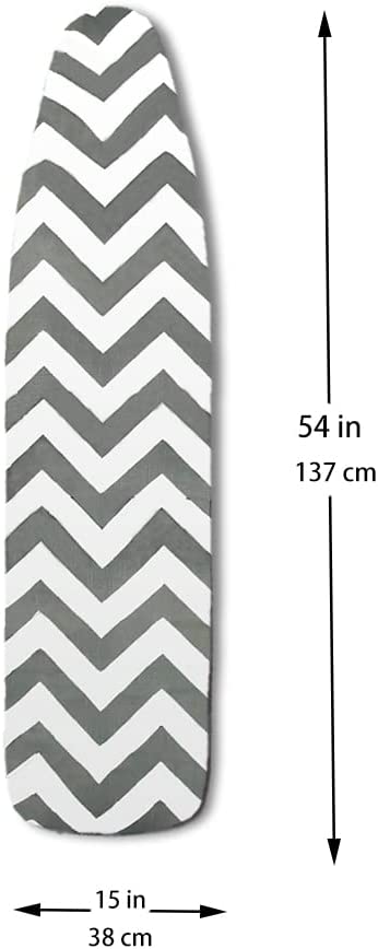 H HIKKER-LINK 15"x54" Ironing Board Cover Heat Resistance Durable 100% Cotton with Thicken Felt Material,Elasticized Edges,Hook and Loop Tape Straps ?Grey Waves?