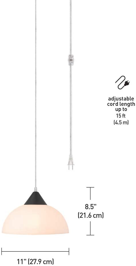Globe Electric 60435 Finn 1-Light Plug-in Pendant, Dark Bronze, Frosted Plastic Shade, Clear Hanging Cord