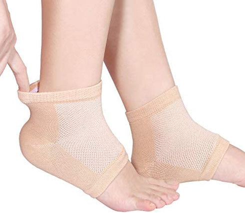 Bememo 4 Pairs of Moisturizing Soft Gel Heel Socks Breathable Open Toe Socks for Dry Cracked Skin Hydrating Day and Night Care Skin