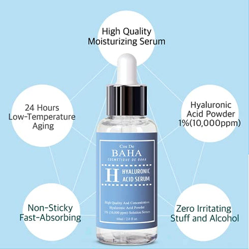 Pure Hyaluronic Acid 1% Powder Serum for Face 10,000ppm - Anti Aging + Fine Line + Intense Hydration + facial moisturizer + Visibly Plumped Skin + Prevent Bladder Pain 2 Fl Oz