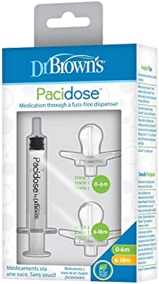 Dr. Brown's Pacidose Pacifier and Liquid Baby Medicine Dispenser with Oral Syringe and Two Sizes of Pacifier Bulbs - 0-6m and 6-18m