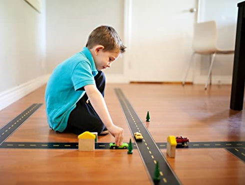 Car Tape, Extra Long and Wide! 3.5 in x 50 ft, Toy Car Road Tape Track for Kids, Great Accessory to Die Cast Cars and Train Sets. Sticker with Printed Street to Play on Floors.