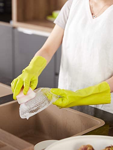 wahoo PVC Dishwashing Cleaning Gloves, Skin-Friendly, Reusable Kitchen Gloves with Cotton Flocked Liner, Non-Slip, Large
