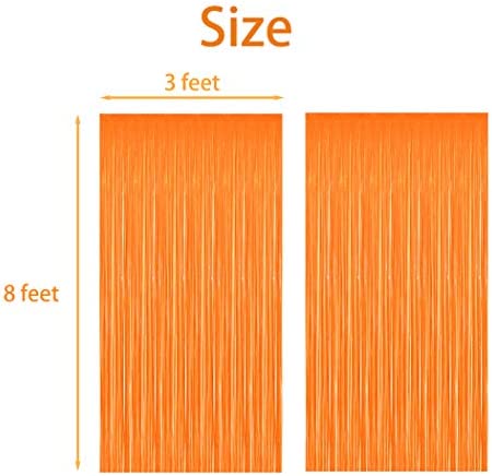 Zotemo 2 Pack Orange Fringe Curtains, 3 Feet Wide and 8 Feet Tall, Shimmer Curtain Backdrop for Birthday Wedding Prom Party Decoration