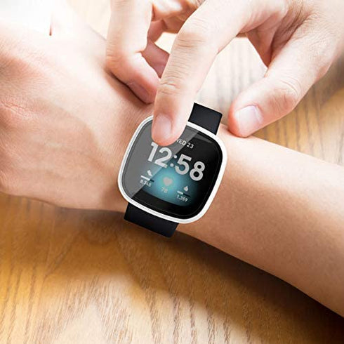 KPYJA 10-Pack Tempered Glass Screen Protector with Hard PC Case Compatible with Fitbit Versa 3/Sense, All-Around Protective Screen Full Cover Bumper Compatible for Fitbit Sense/Versa 3 Smart Watch