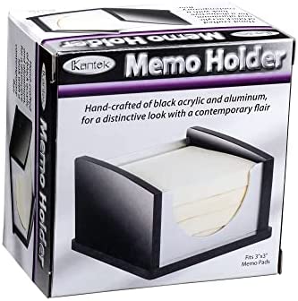 Kantek Black Acrylic and Silver Aluminum Sticky Note Dispenser, 3"x3" Self Stick Note Pad Holder, Office Organizer, Desk Accessory