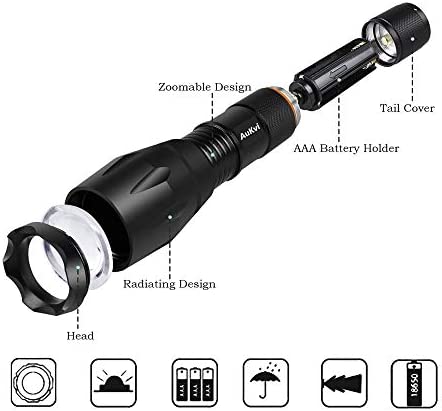 Deep Red Light Flashlight 670nm Single Mode Long Range Red Hunting Flashlights Torch with Zoomable for Astronomy, Aviation, Night Observation-Black